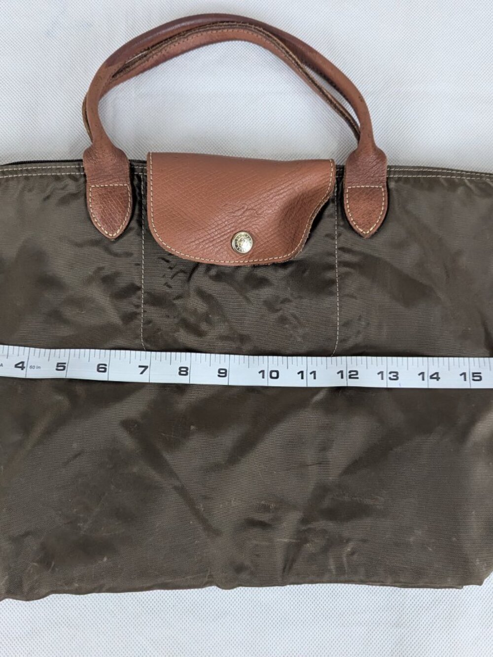Longchamp Green Nylon Shoulder Bag Used Le Pliage Tote Handbag Lightweight - Picture 15 of 16